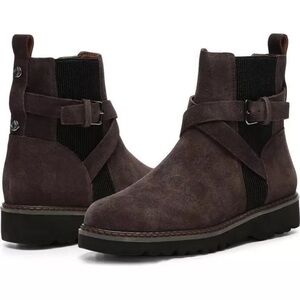🆕 DONALD PLINER Captain Suede Cross Strap Boots in Dark Brown
